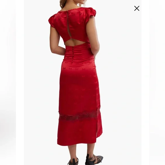 Free People Red Lace Trim Chemise - Picture 3 of 6
